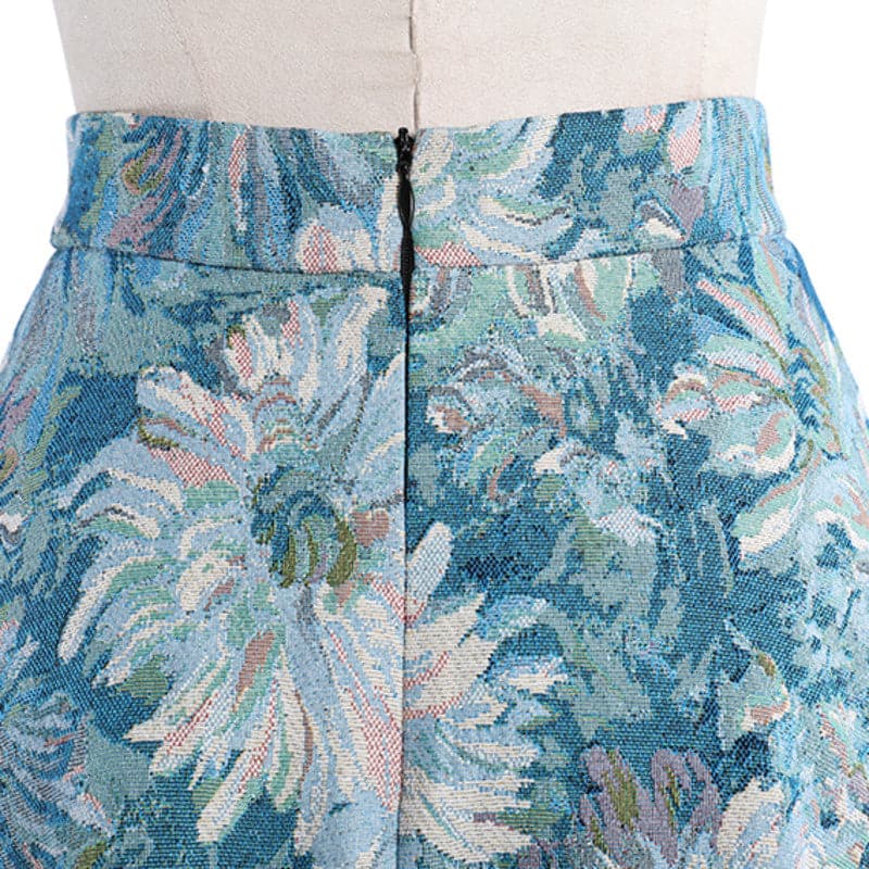 high-waist A-line skirt with floral jacquard - Ailiseu