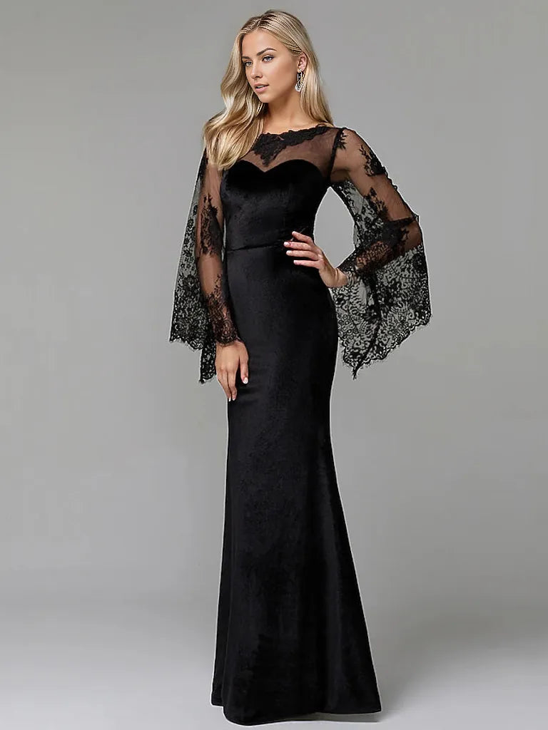 Velvet gown with lace bell sleeves – Nulen
