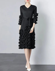 v-neck midi dress with ruffle applique details - CELIAW