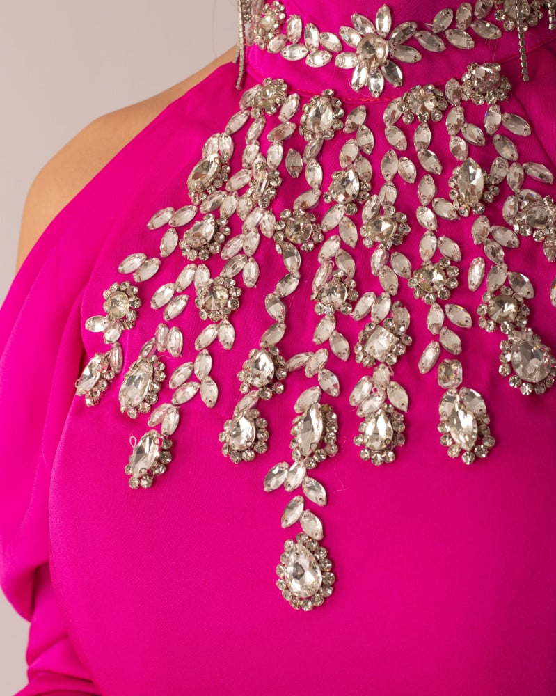 Embellished high-neck gown with draped sleeves – Lunan