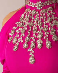Embellished high-neck gown with draped sleeves – Lunan