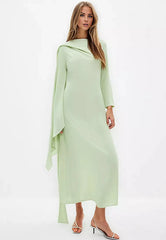 Asymmetric sleeve gown with draped scarf detail – Norden