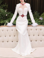 Long sleeve column gown with jeweled cutout – Starsel