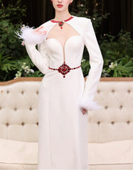 Long sleeve column gown with jeweled cutout – Starsel