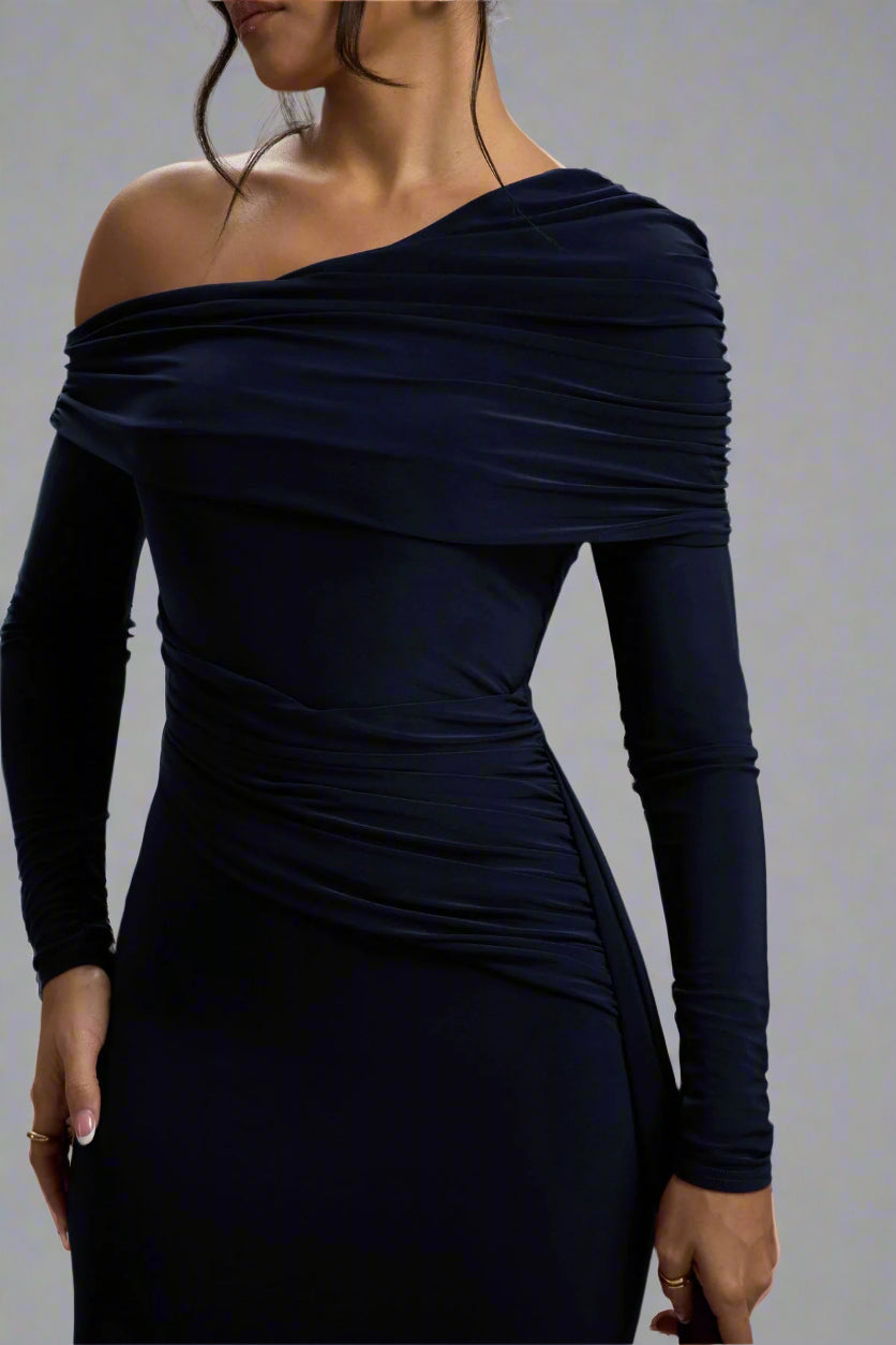 one-shoulder draped jersey gown – Joolen