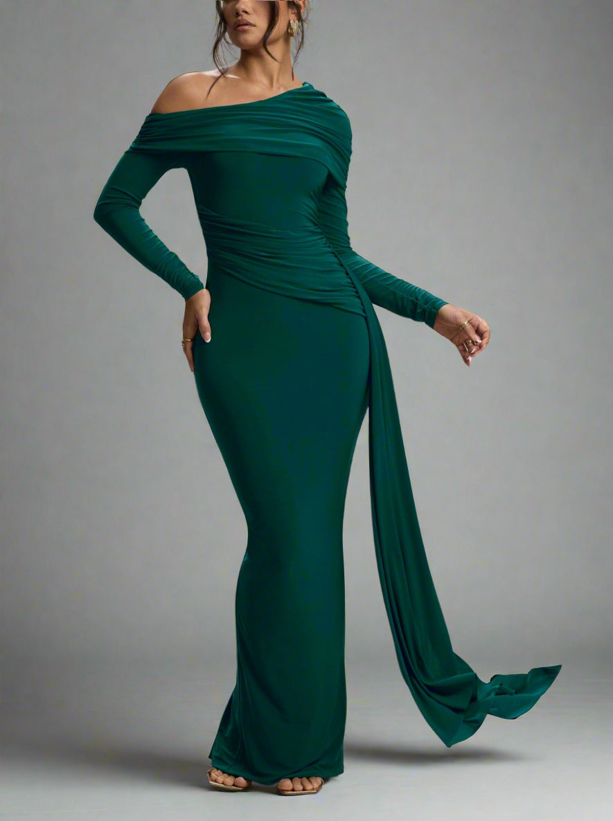 one-shoulder draped jersey gown – Joolen