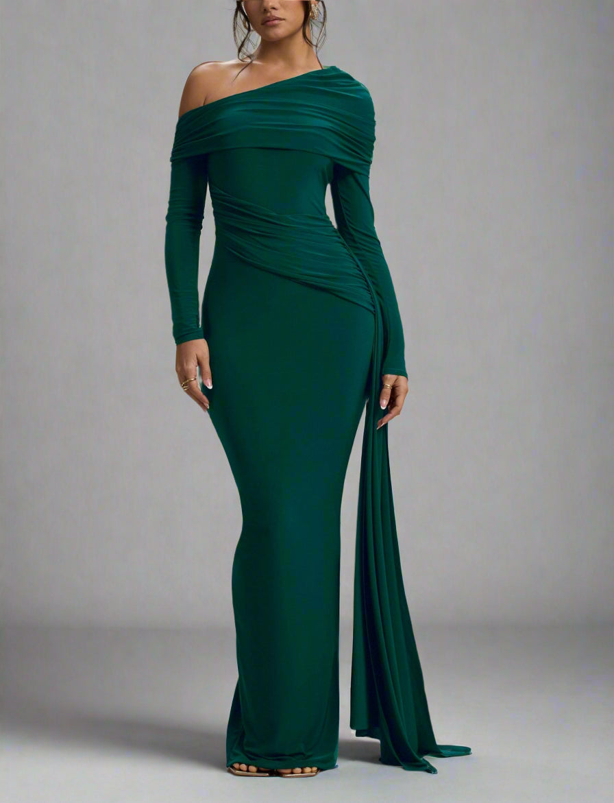one-shoulder draped jersey gown – Joolen