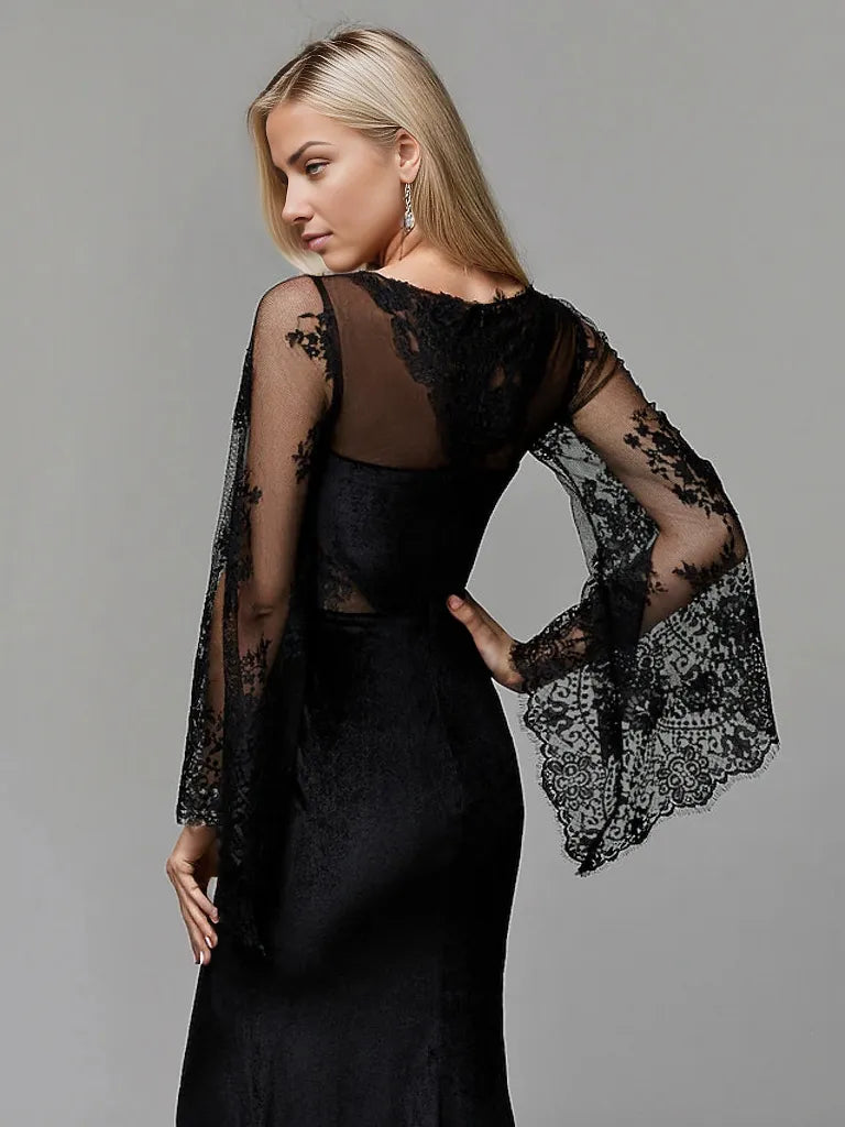 Velvet gown with lace bell sleeves – Nulen