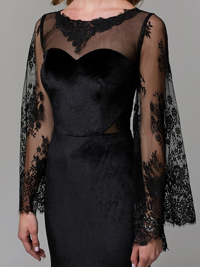 Velvet gown with lace bell sleeves – Nulen