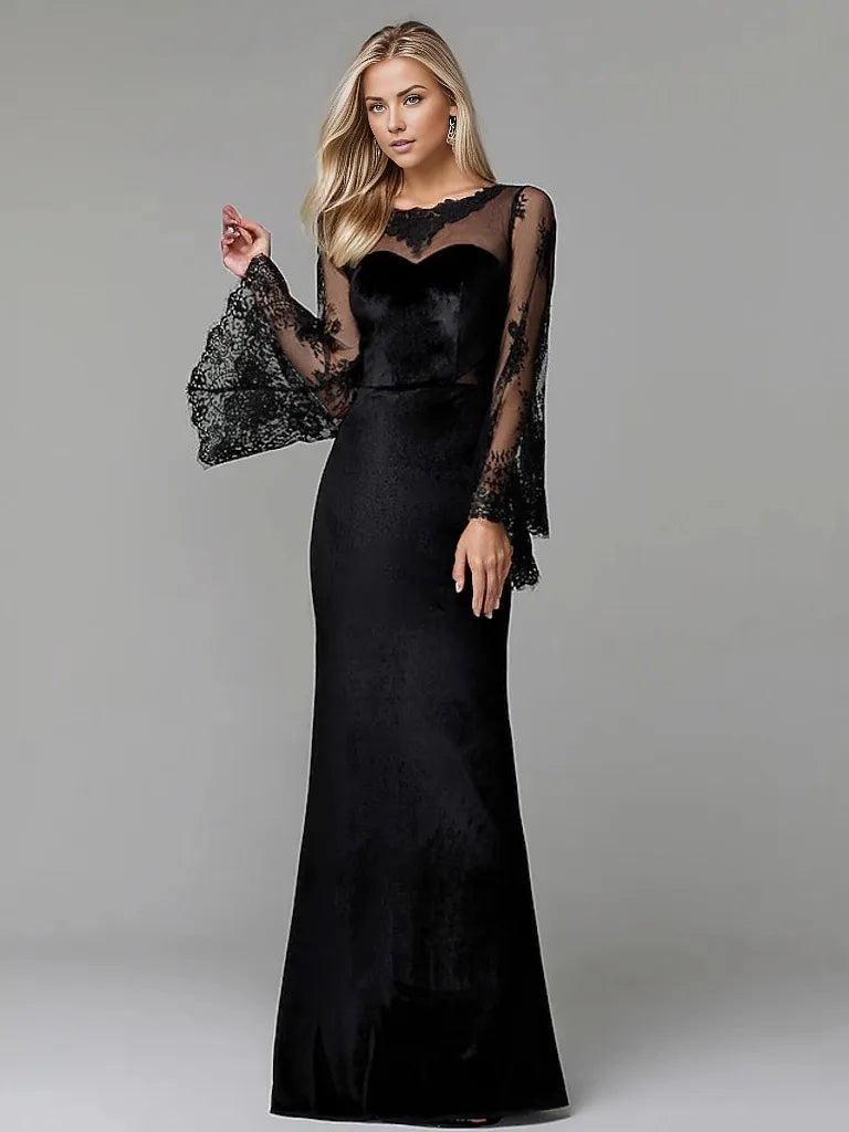 Velvet gown with lace bell sleeves – Nulen