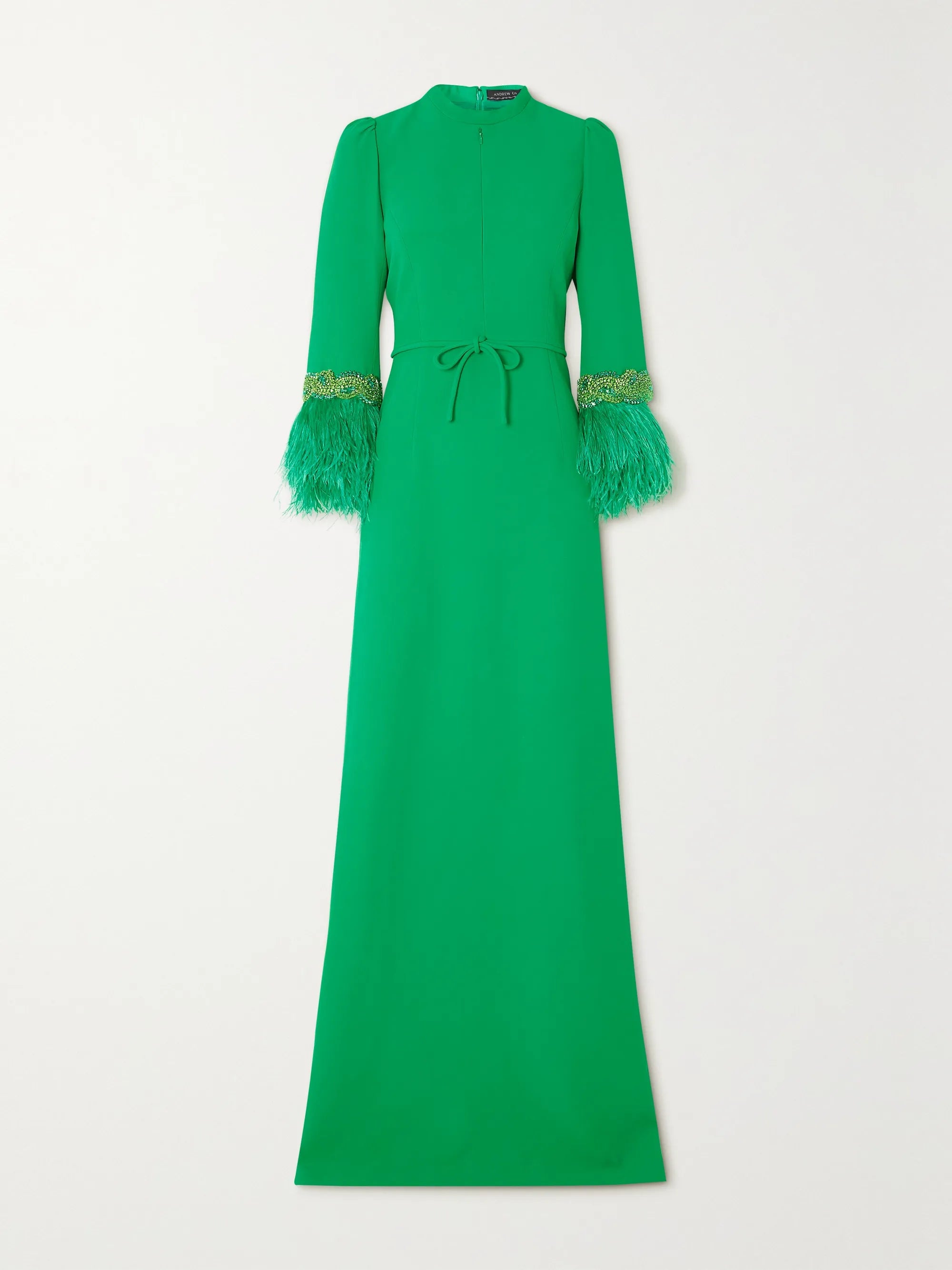 feather-trim slit-cuff gown – Tojen