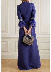 Feather-cuff gown with crystal trim – Zyasia