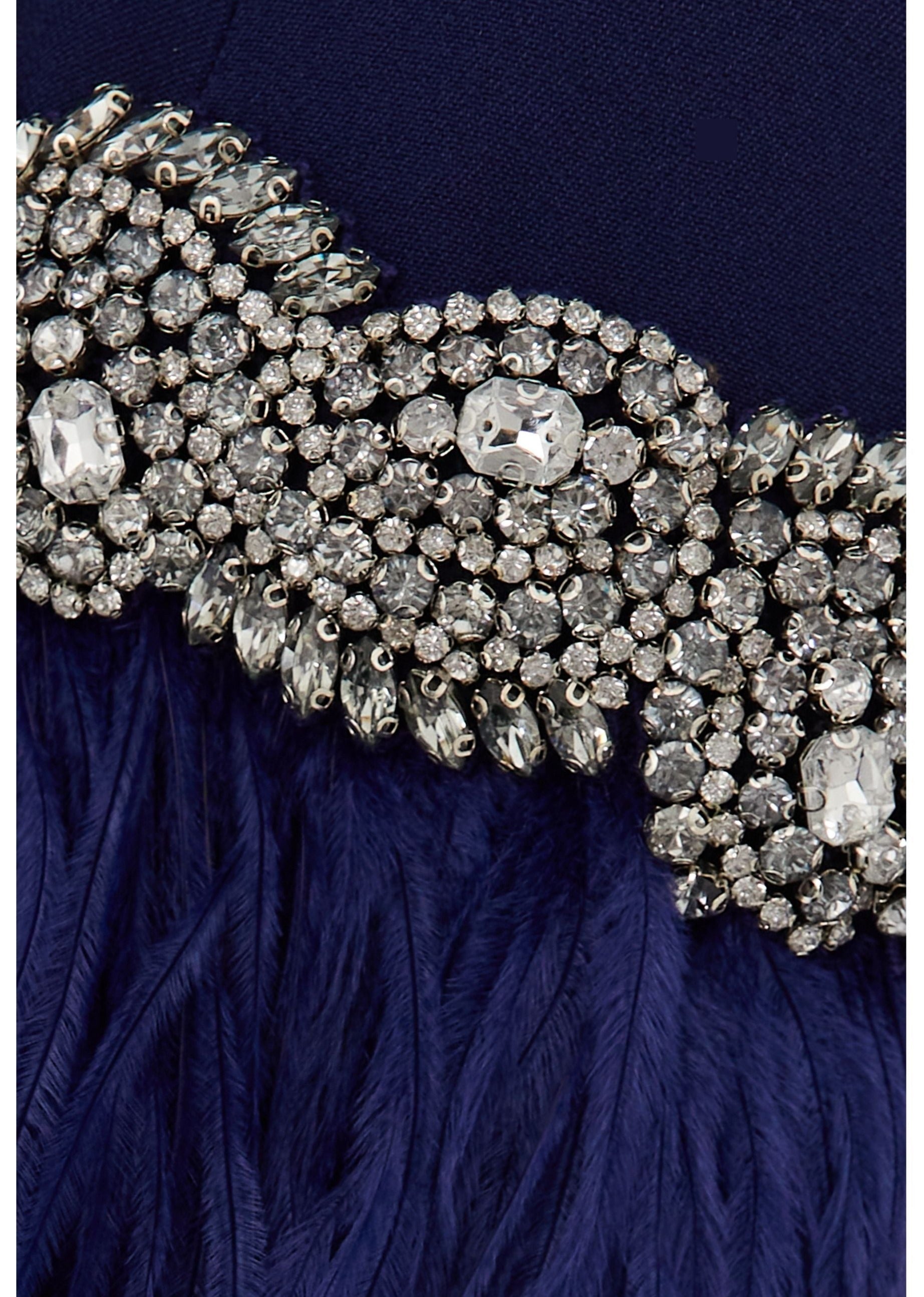 Feather-cuff gown with crystal trim – Zyasia