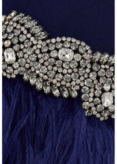 Feather-cuff gown with crystal trim – Zyasia