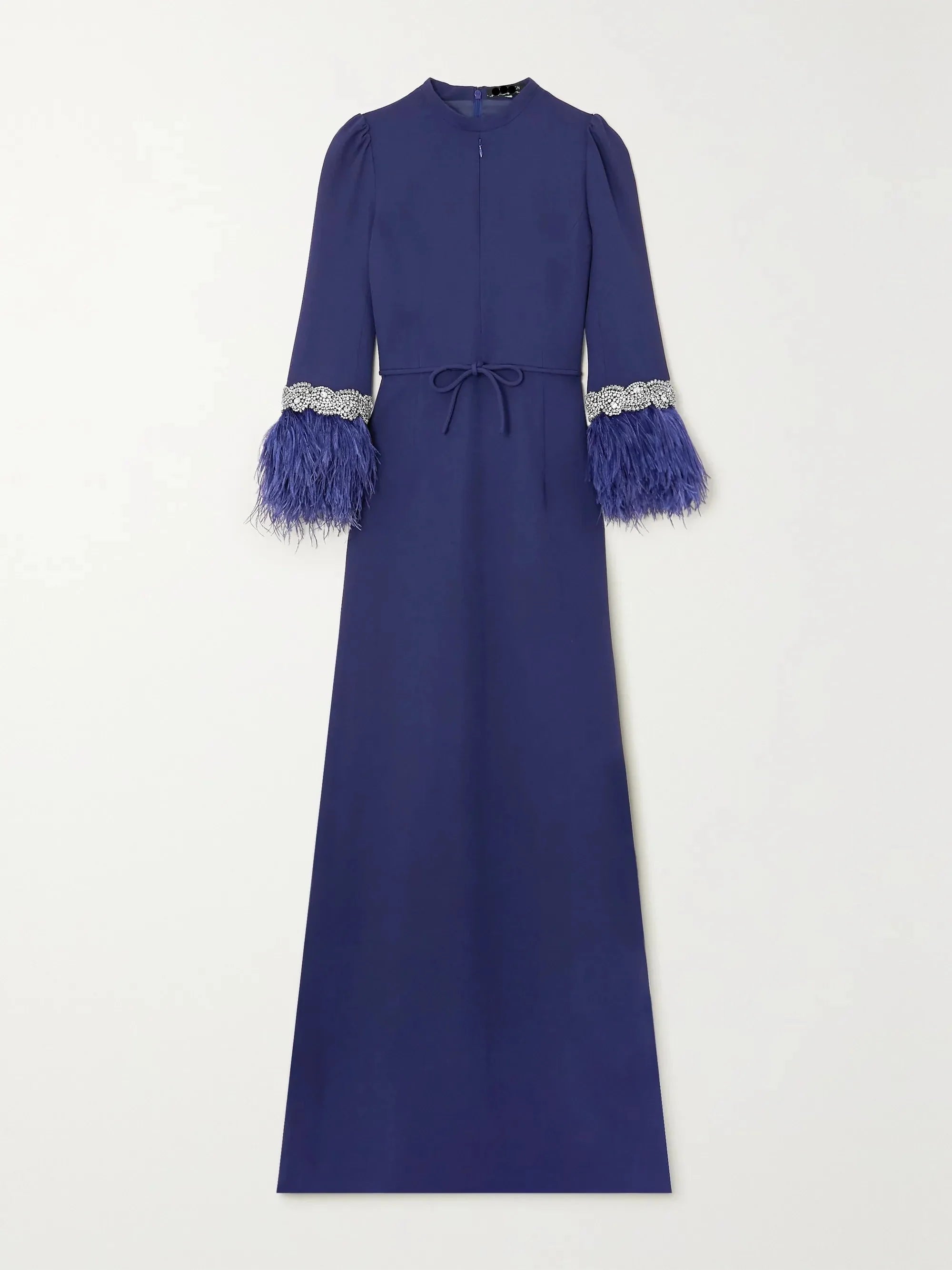 Feather-cuff gown with crystal trim – Zyasia