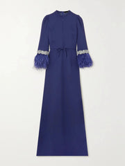 Feather-cuff gown with crystal trim – Zyasia