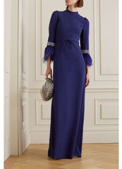 Feather-cuff gown with crystal trim – Zyasia
