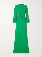 feather-trim slit-cuff gown – Tojen