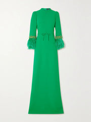 feather-trim slit-cuff gown – Tojen