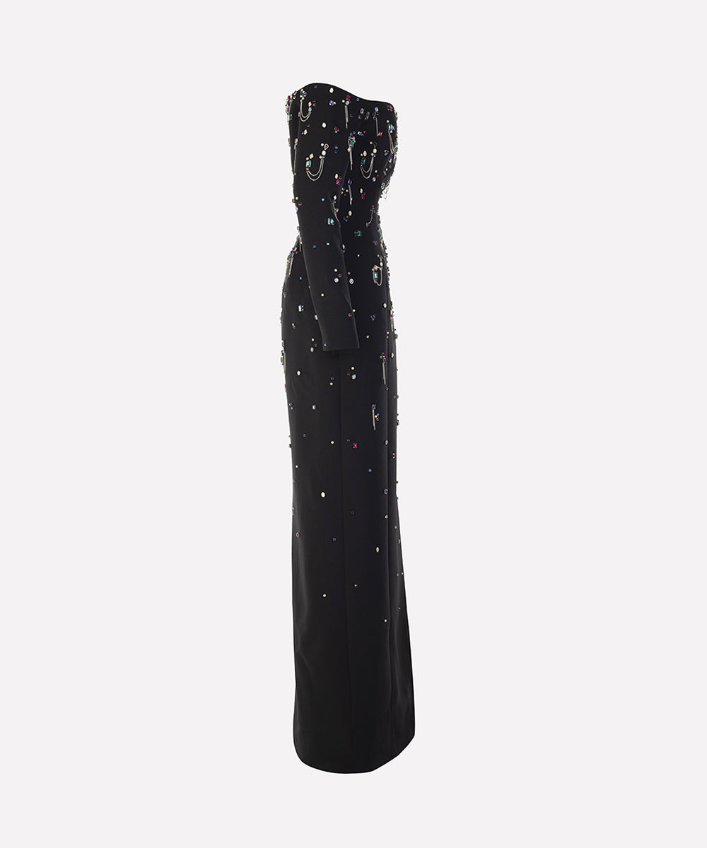 off-shoulder column dress with embellished beads - Haleen