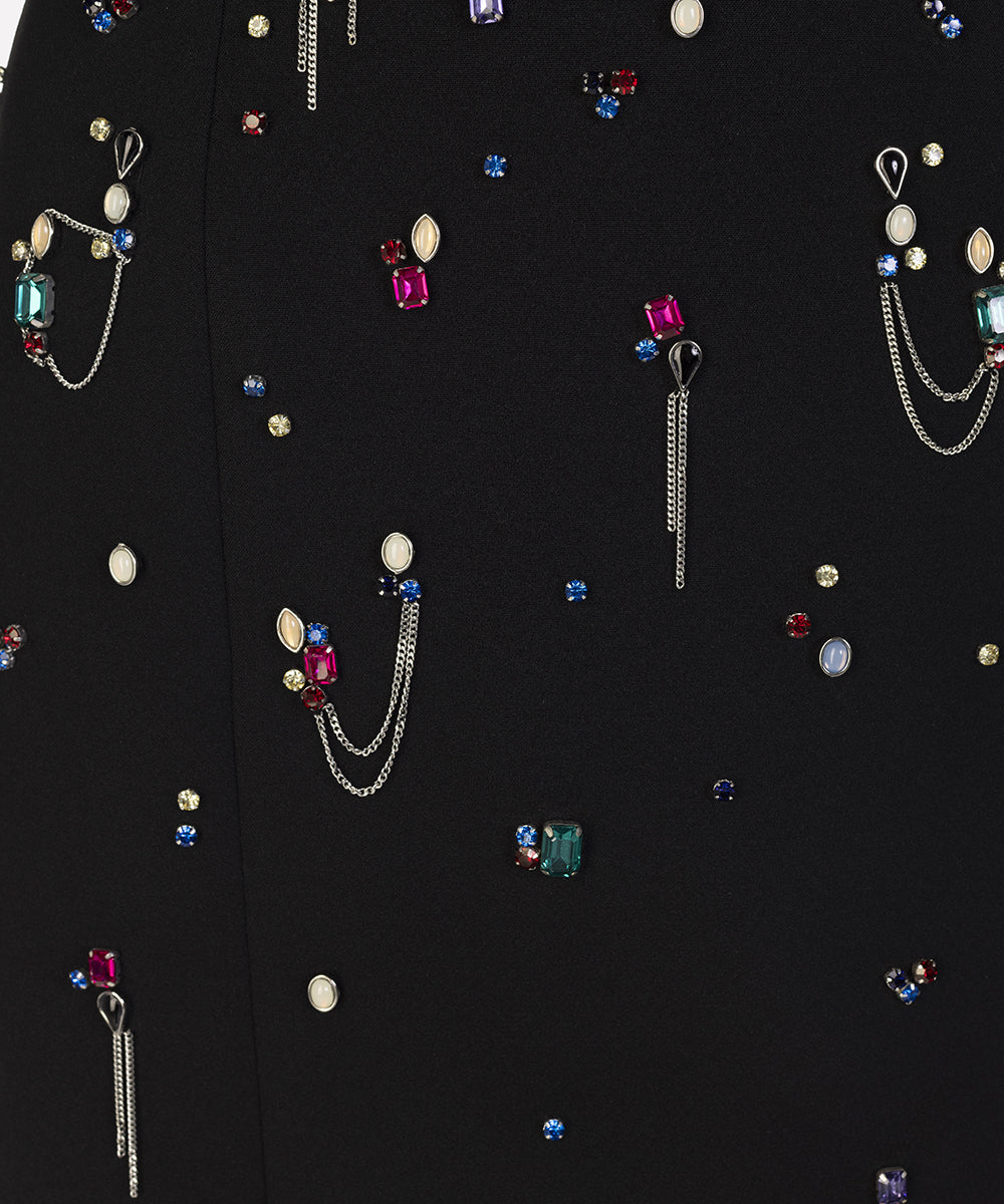 off-shoulder column dress with embellished beads - Haleen