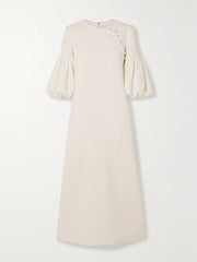 Puff-sleeve gown with pearl shoulder detail – Oljen