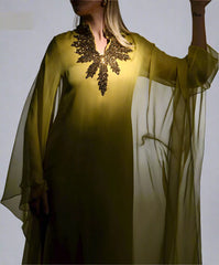 Olive Gold Dress with Embroidered Slit - Salma
