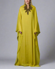 Olive Gold Dress with Embroidered Slit - Salma